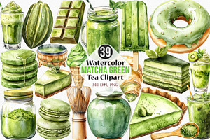 Watercolor Matcha Green Tea Clipart, an Illustration by Canvas Craft