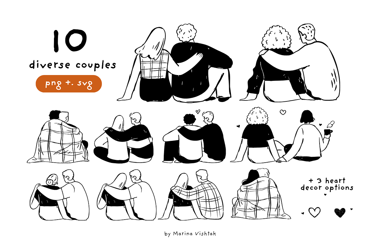 Valentines Day couples line art svg, a Person Illustration by Heartwarming Art (Photo 3 of 11)