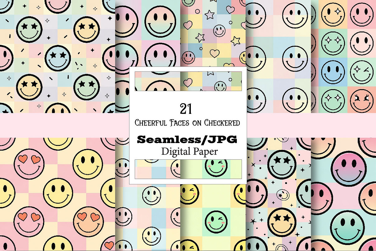 Cheerful Faces on Checkered Pattern, a Pattern Graphic by Wow Magic (Photo 1 of 3)