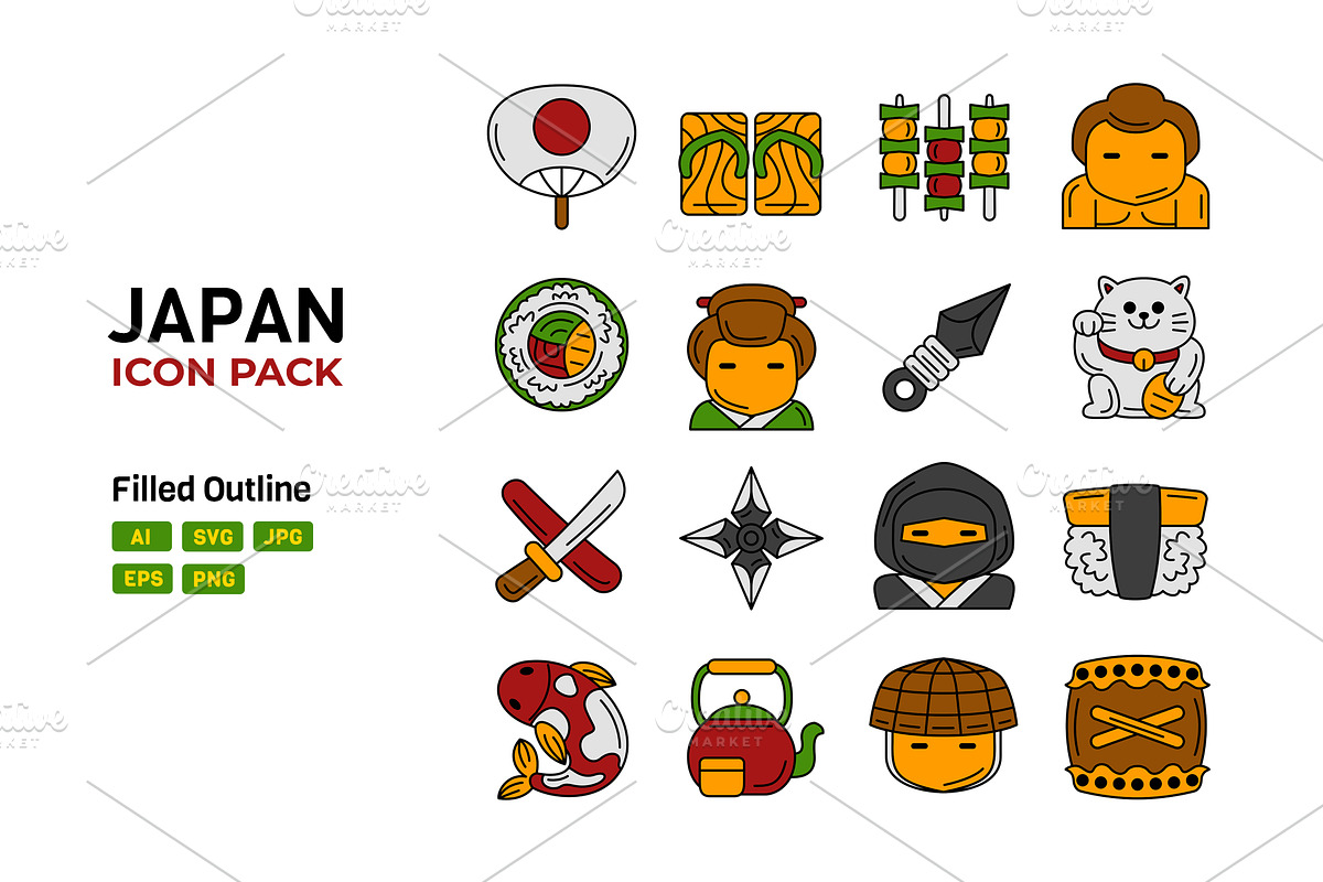 Japan Icon Pack Filled Outline Style, a Solid Icon by MEDZ (Photo 3 of 3)