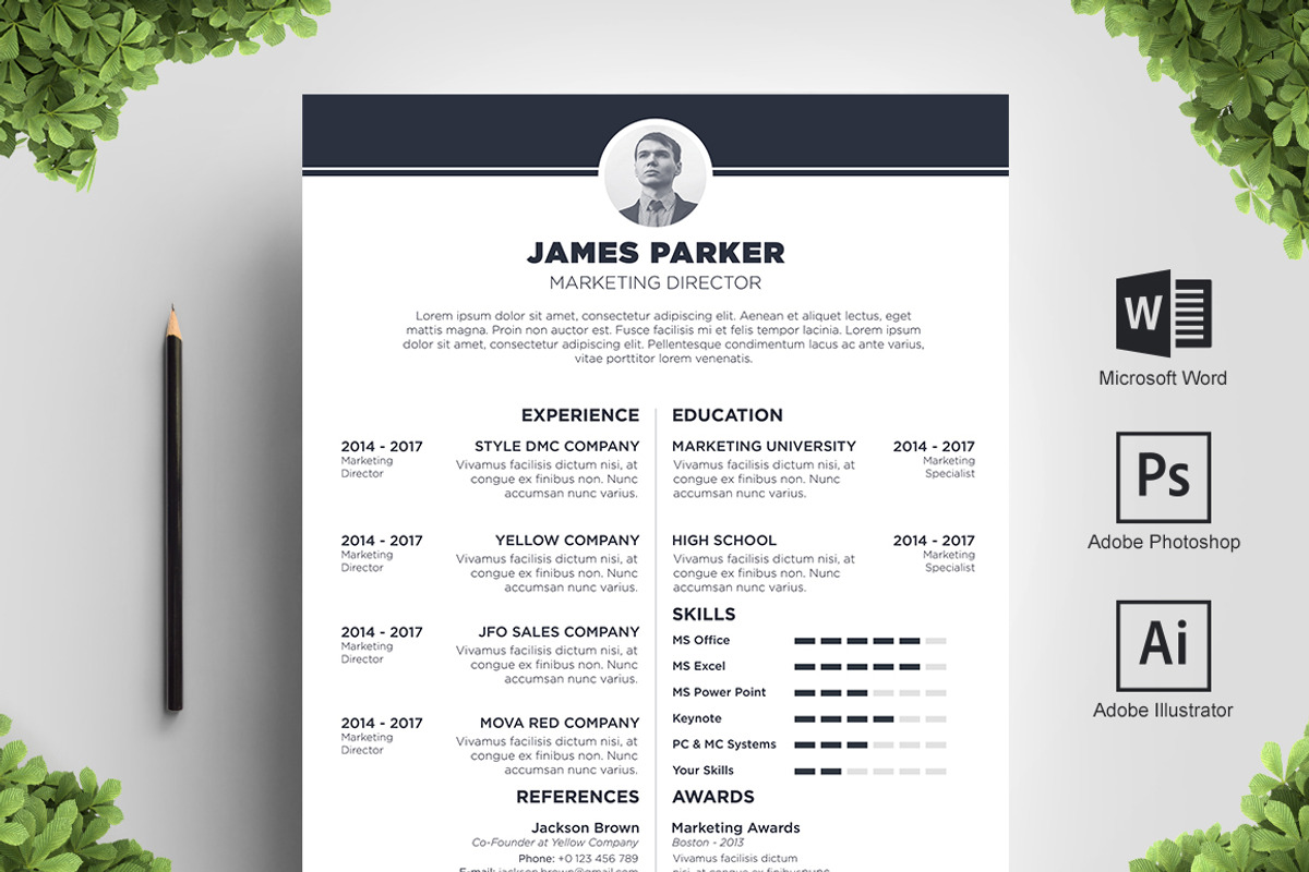 Center Midnight Resume Template, a Resume Template by Big Zone Studio (Photo 1 of 4)