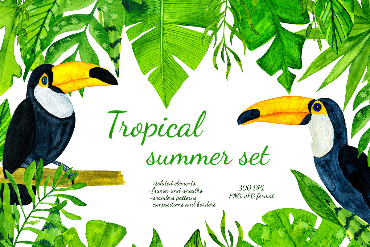 Watercolor tropical leaves, a Background Graphic by MarBom (Photo 1 of 6)