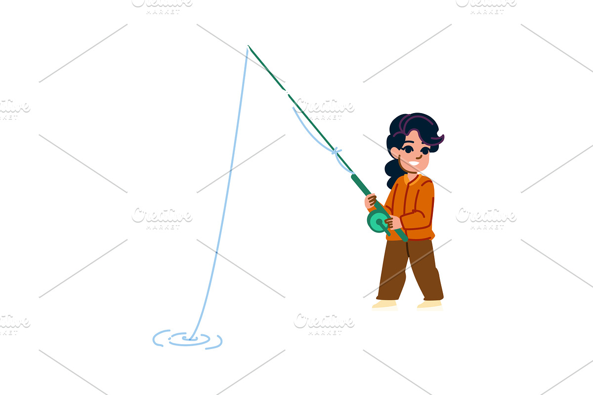 Young girl fishing with rod and reel, a Sport Illustration by pikepicture
