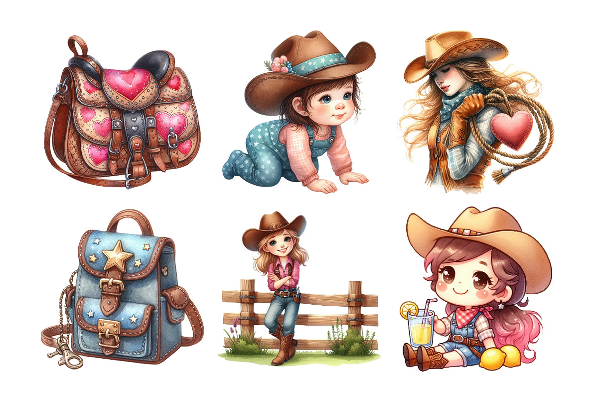 Kawaii Cowgirl Clipart Bundle, an Illustration by Daily.Designs (Photo 2 of 5)