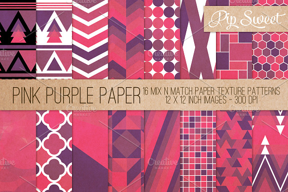 Pink Purple Paper 16 Pattern Set