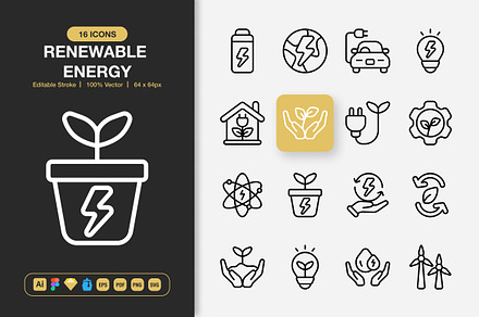 Renewable Energy Icons, an Outline Icon by Spacepixel Creative
