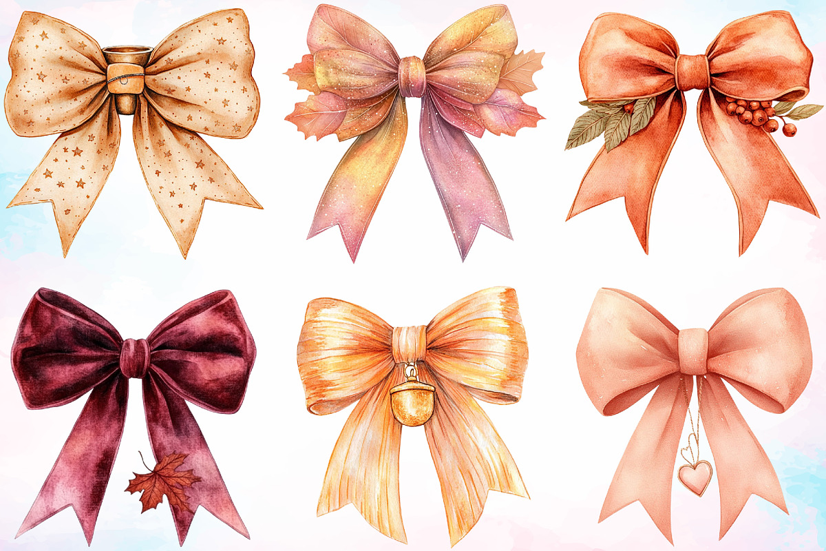 Watercolor Autumn Coquette Bows PNG, a Seasonal Illustration by Canvas Craft (Photo 4 of 4)