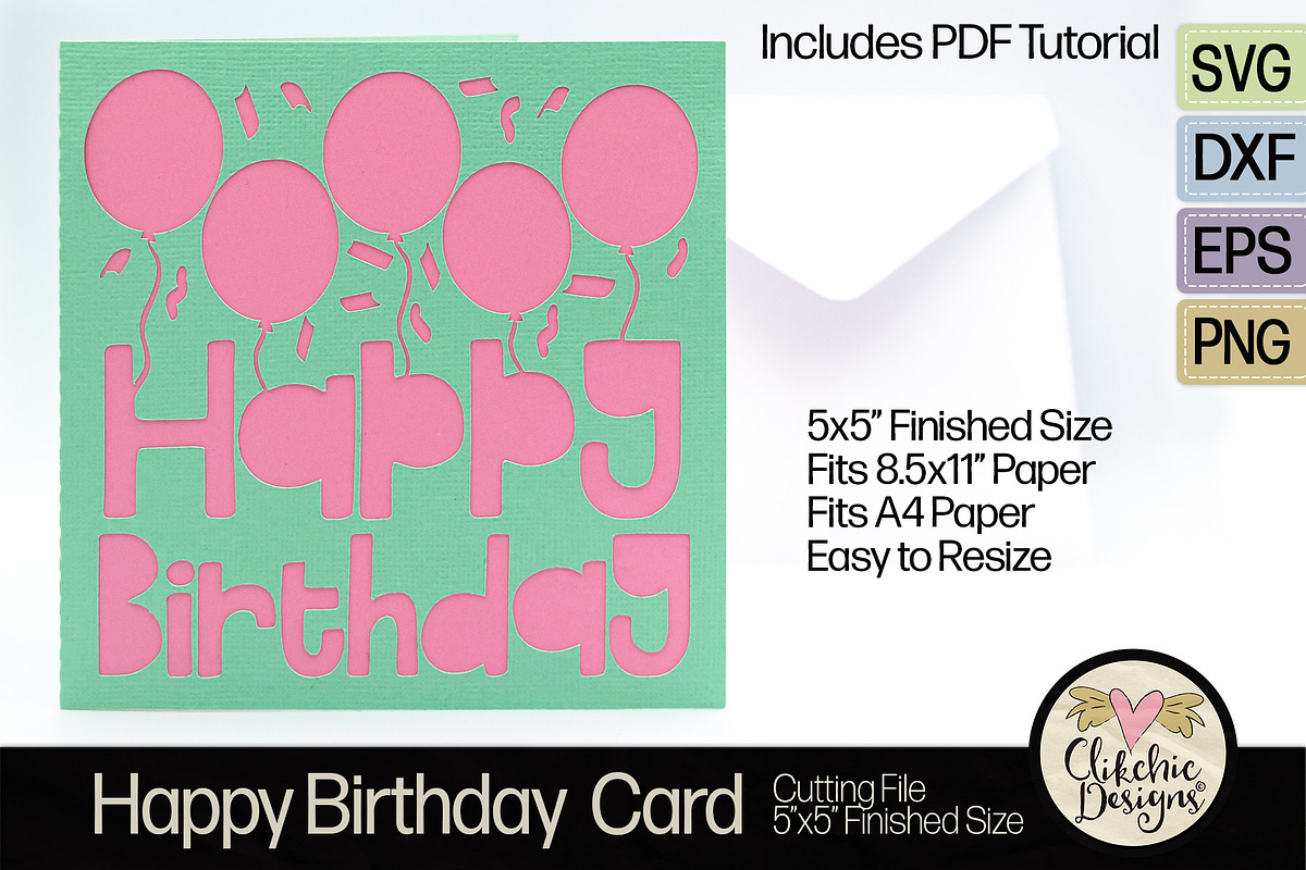 Happy Birthday Balloons SVG Card, a Card Template by Clikchic Designs (Photo 3 of 6)