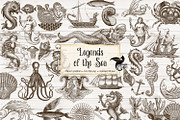 Vintage Ocean Nautical Sea Clipart, an Illustration by Digital Curio (Thumbnail 1 of 2)