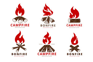 Cartoon campfire logo. Summer, an Illustration by Stock-Smart-Start