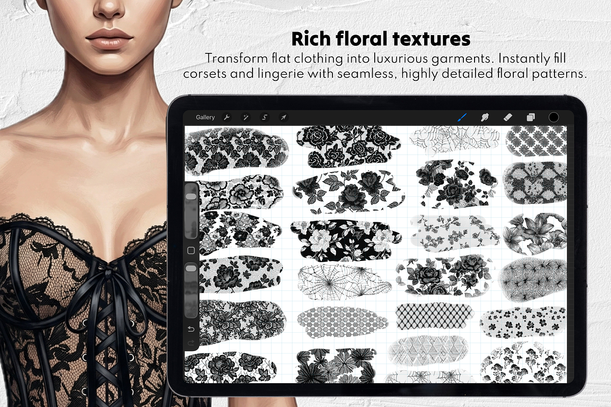145 Lace & Mesh Procreate Brushes, a Brush Add-On by Selentaori Studio (Photo 7 of 10)