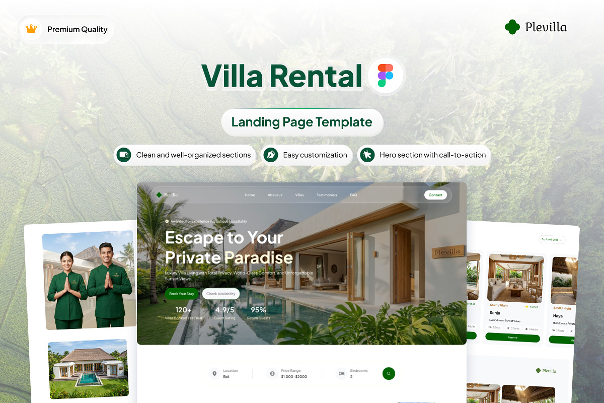Plevilla - Villa Rental Website, a Landing Page Template by Font Kingdom (Photo 1 of 5)
