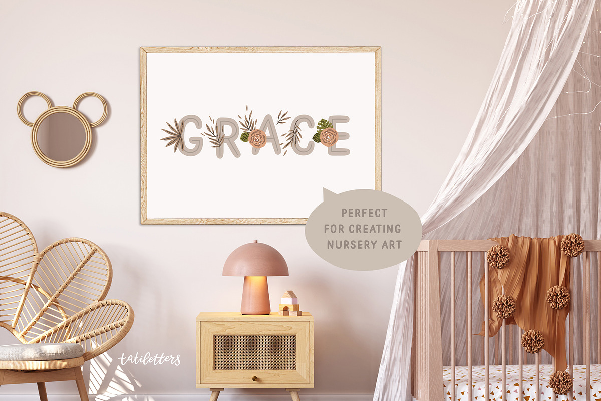 Kids Name creator Nursery art & Font, an Animal Illustration by tatiletters (Photo 3 of 12)