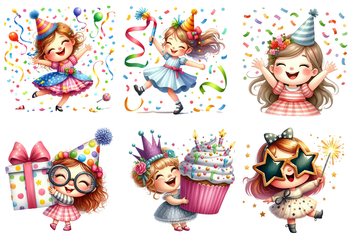 Funny Birthday Party Girl Clipart, an Illustration by Designworld (Photo 3 of 4)
