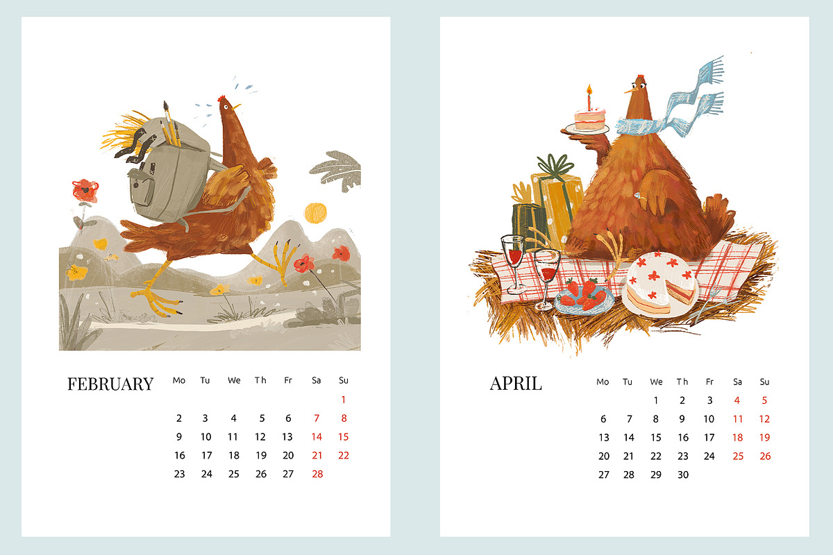 Calendar 2026 Happy Chickens, a Decorative Illustration by Dashnpro (Photo 3 of 7)