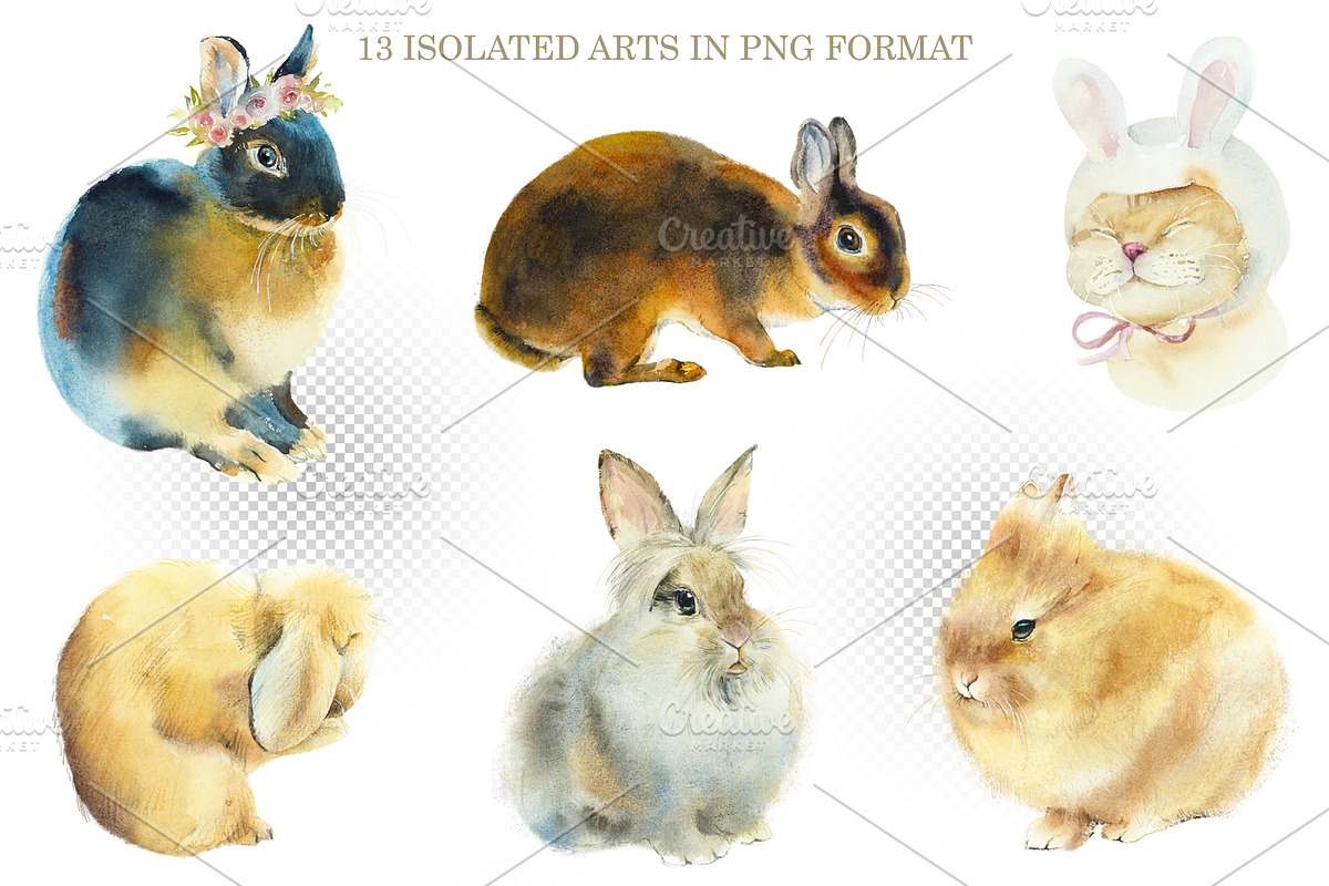 Watercolor Set Rabbits, an Animal Illustration by Budogoshch (Photo 2 of 9)