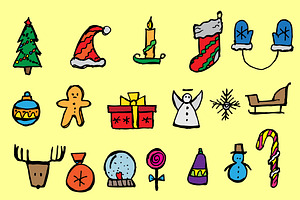 Doodle Christmas Icon Set. Vctr