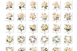 Watercolor White Roses Collection