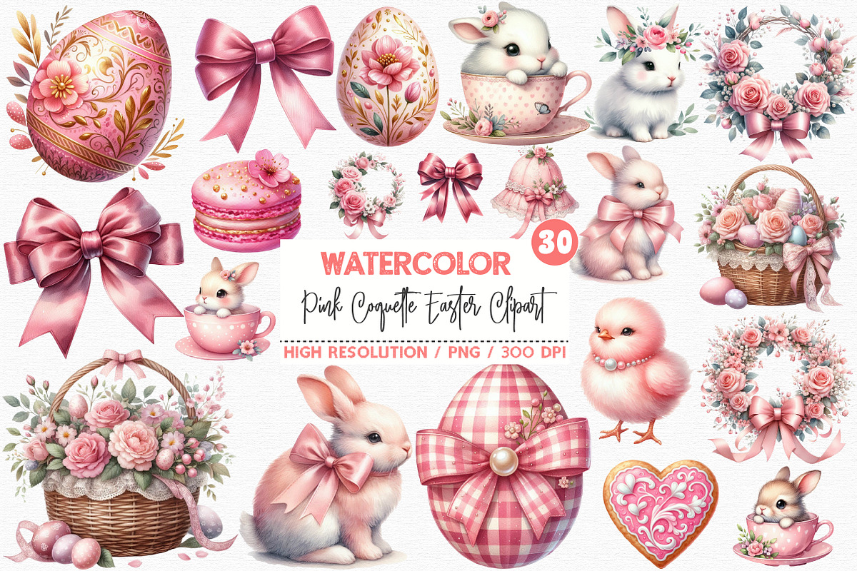 Pink Coquette Easter Clipart, an Illustration by SinaCreation (Photo 1 of 5)