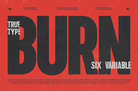 TRT Burn Bold Condensed Sans, a Sans Serif Font by truetype
