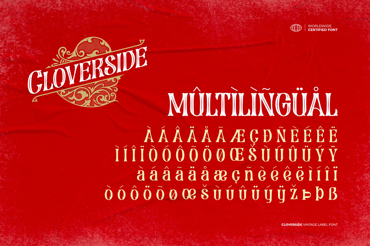 Cloverside - Vintage Label Font, a Symbol Font by ikiiko (Photo 7 of 7)