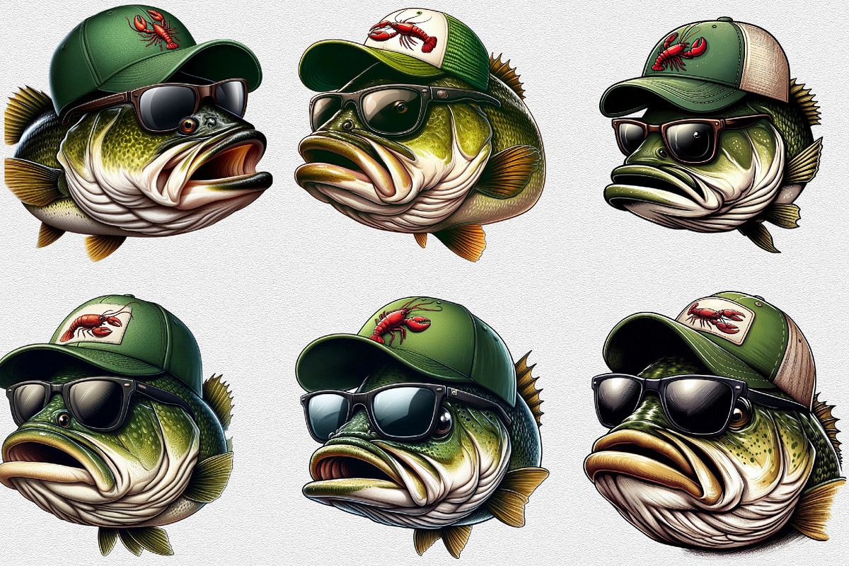 Watercolor Funny Bass Fish PNG, a Seasonal Illustration by Craft Nest (Photo 2 of 6)