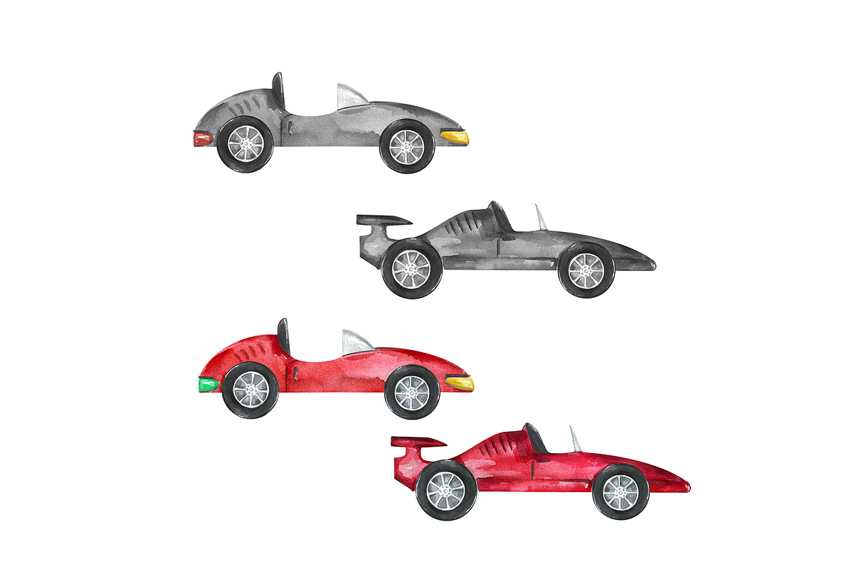 Watercolor Clipart Race Cars, an Object Graphic by HabitusDesigns (Photo 2 of 7)