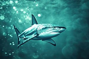 Shark gliding through luminous teal, a Photo by Iftikhar Alam