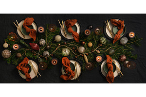 Flat-lay of Christmas table setting