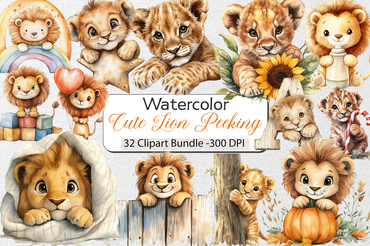 Cute Lion Peeking Around Corner, an Illustration by DreamCafeArt (Photo 1 of 5)