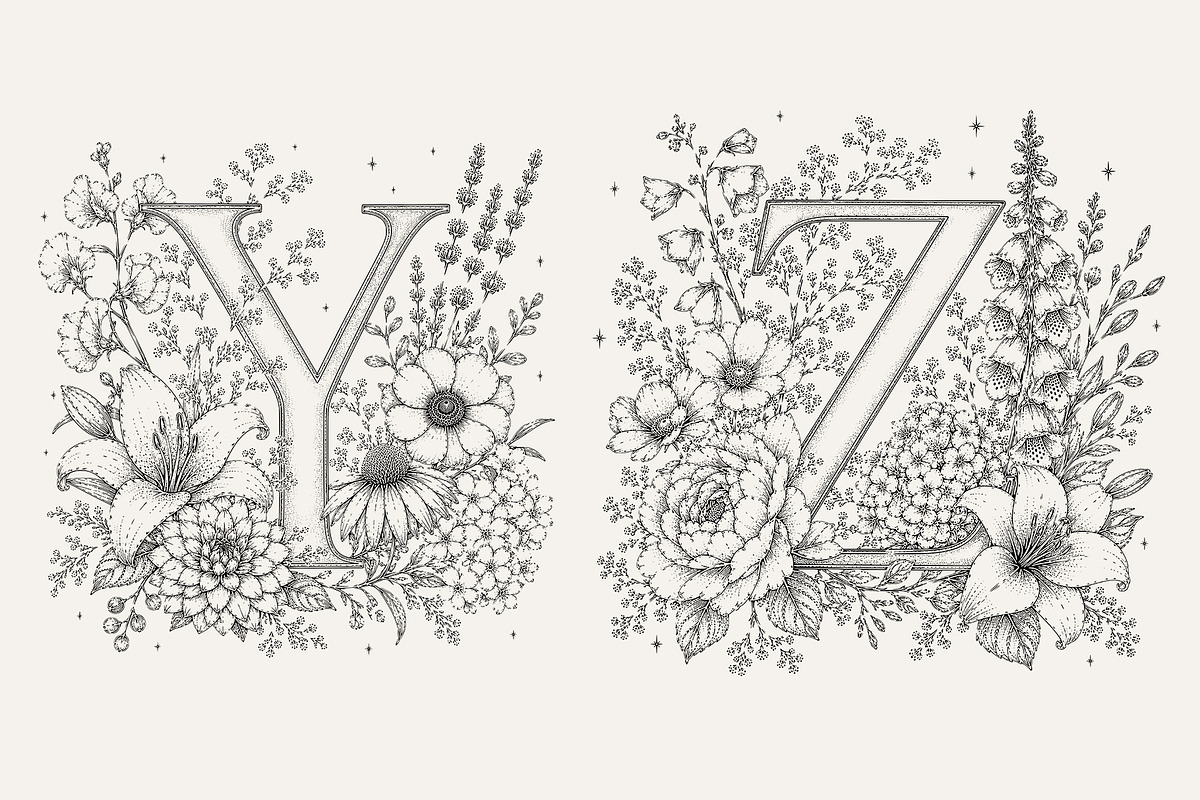 Floral Alphabet Botanical Line Art, a Decorative Illustration by AW Studios (Photo 4 of 6)