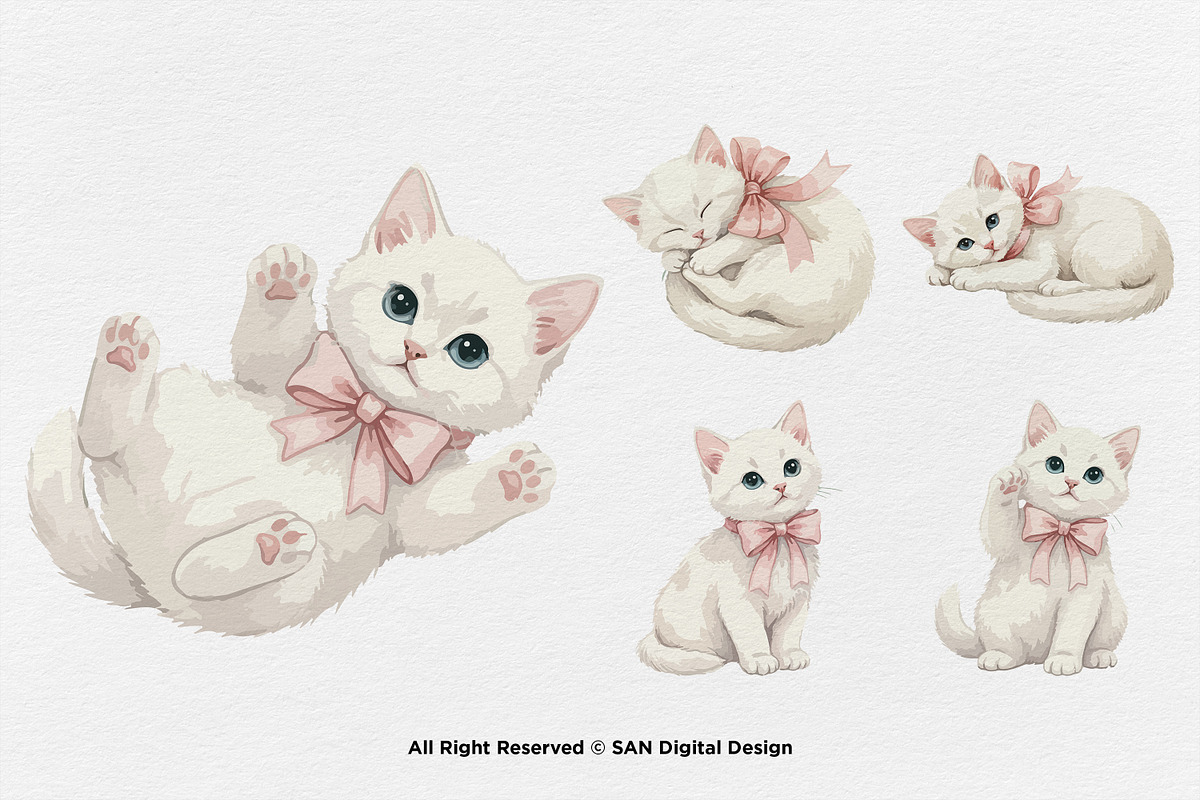15 Bundle Watercolor Girl Cat Pink, an Animal Illustration by Morspective (Photo 7 of 8)