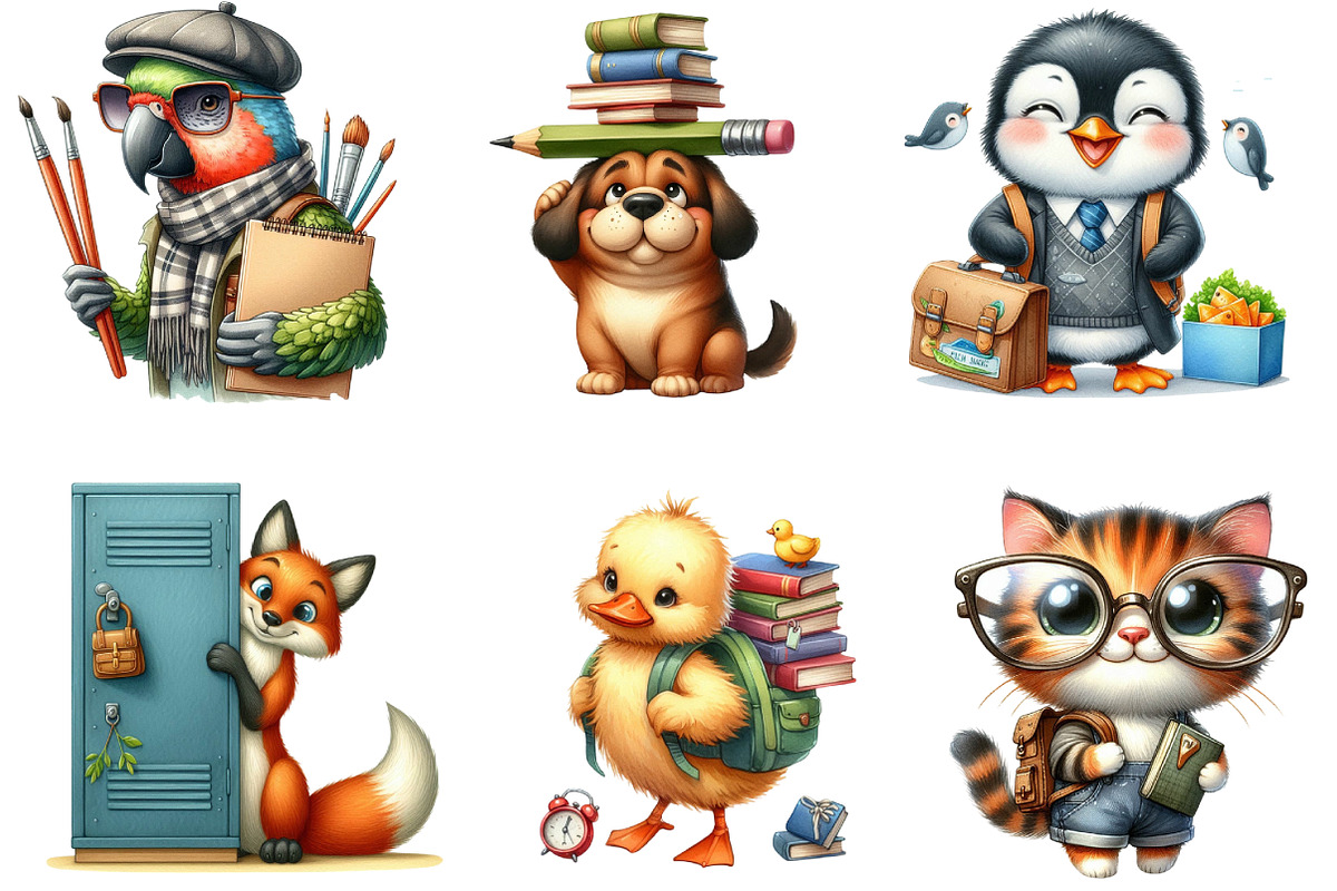 Funny Animal Back to School Clipart, an Illustration by DreamArtGraphic (Photo 2 of 4)