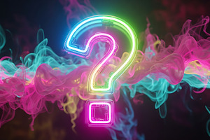 Vibrant neon question mark with colo, an Abstract Photo by Artonix
