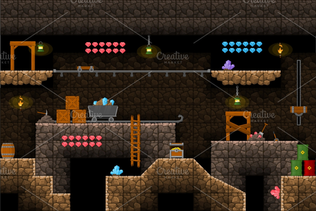 Platformer Game Tile Set 11, an Illustration by pzUH (Photo 2 of 3)