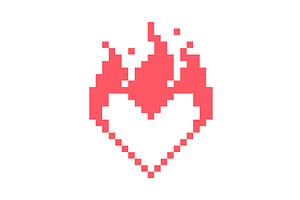 Blazing flaming pixel heart on fire, an Illustration by undrey