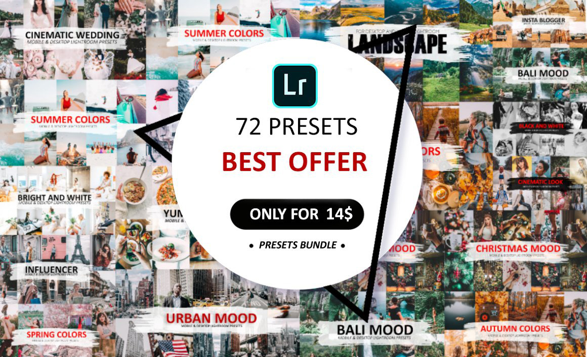 72 Preset Pack For Lightroom, a Layer Style Add-On by GeorgeKhelashvili (Photo 1 of 16)