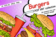 Burgers Collection in Pop Art style, a Food Illustration by ennona_art (Thumbnail 1 of 10)