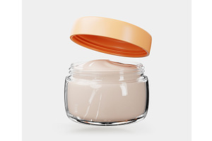 Glass Jar With Face Cream And Open