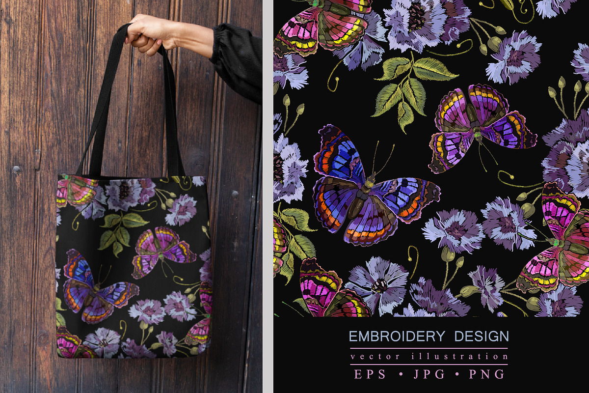 Blue flowers and butterflies, a Pattern Graphic by Matrioshka (Photo 1 of 9)