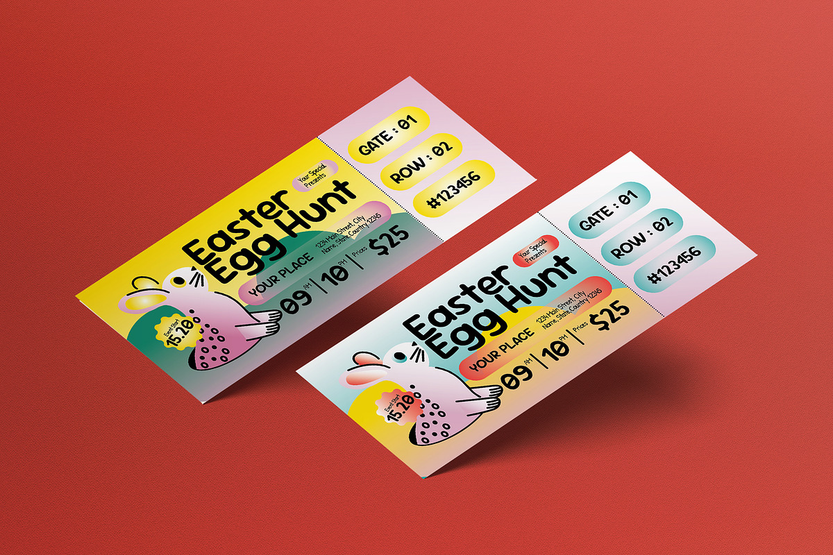 Blue Yellow Easter Egg Hunt Ticket, a Card Template by graphicook (Photo 1 of 3)