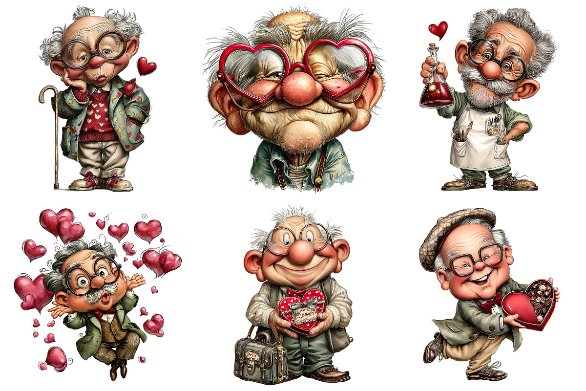 Quirky Valentine Grandpa Clipart, an Illustration by Craft Nest (Photo 5 of 8)
