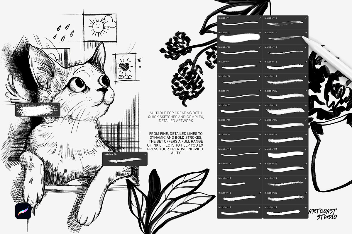 Ink October Procreate Brushes, a Brush Add-On by Spasibenko Art (Photo 2 of 4)