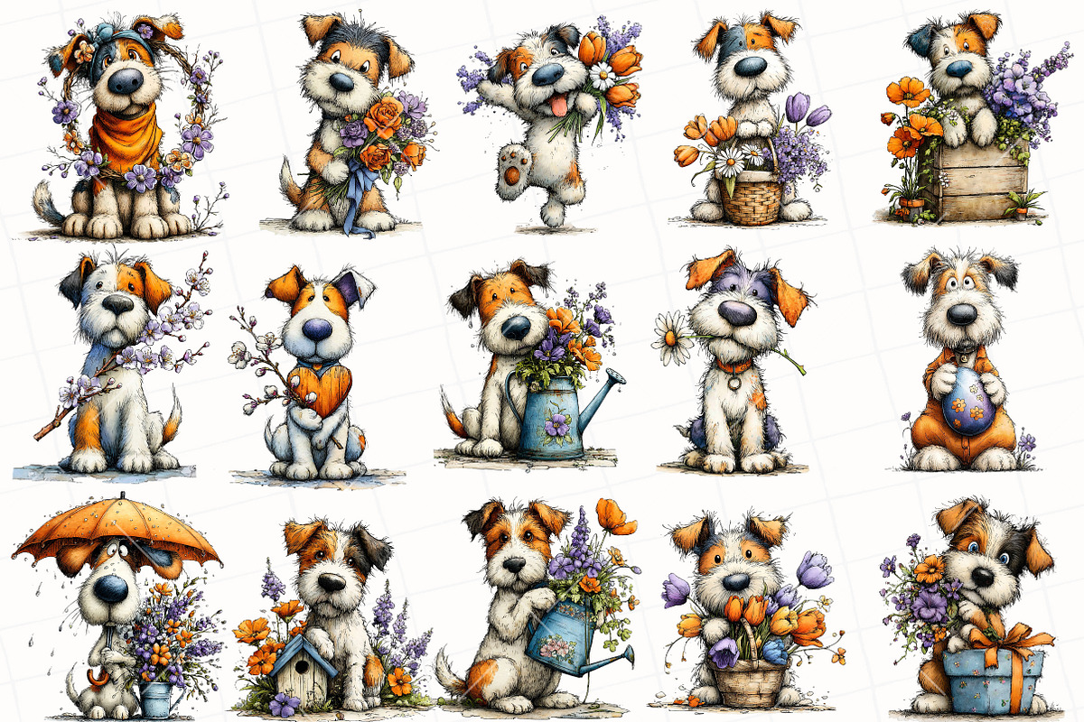 Whimsical Spring Dog Clipart, an Illustration by OK Design (Photo 3 of 6)