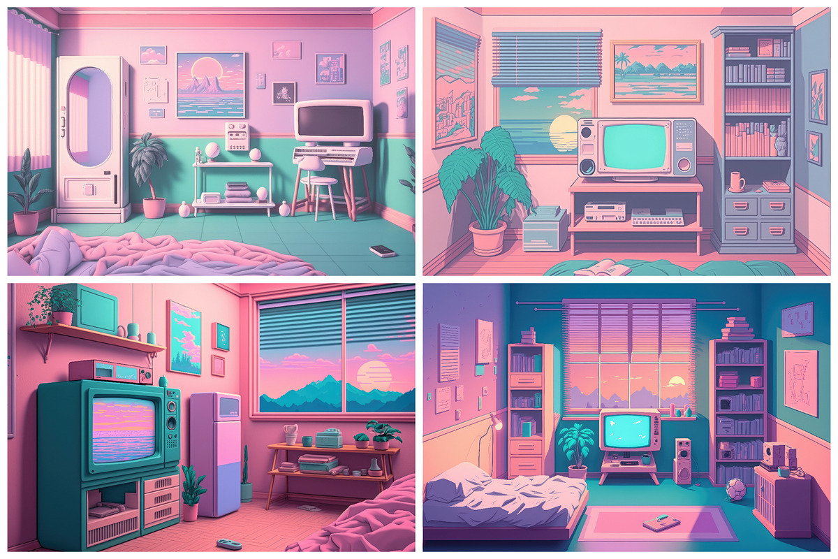 12 Pastel Vaporwave Bedrooms (Lofi), a Background Graphic by HipFonts (Photo 4 of 4)