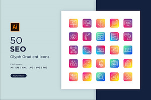 50 SEO Line Gradient Icons Set, an Outline Icon by shahsoft