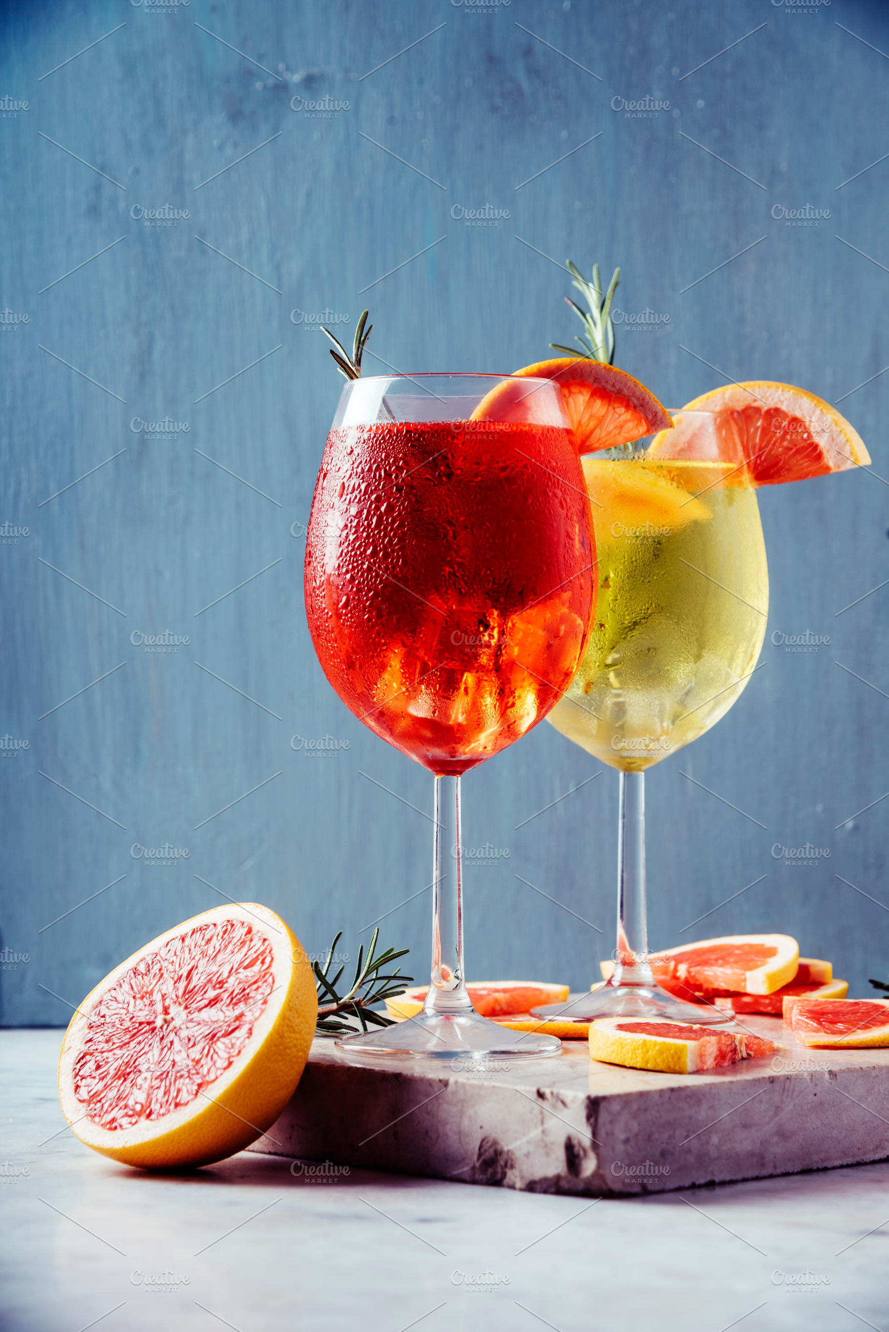 Aperol spritz garnish in wine glass, a Food & Drink Photo by hitdelight