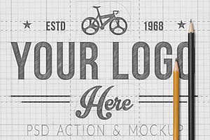 HAND SKETCHED LOGO ACTION & MOCKUP, a Pens & Pencil Mockup by Tropical Type