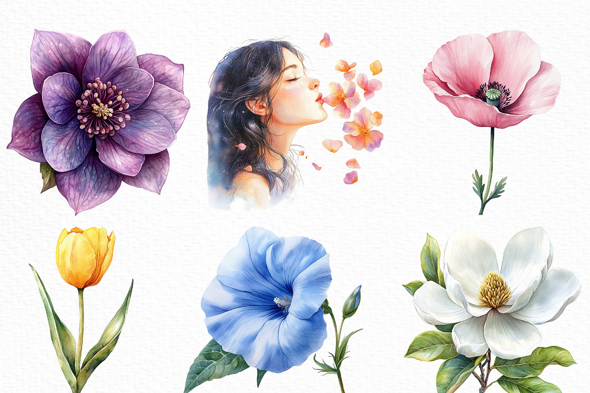 Watercolor Pastel Flowers, an Illustration by Craft Nest (Photo 2 of 6)
