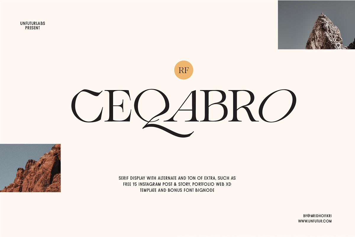 RF Ceqabro Serif Display + Extra, a Sans Serif Font by Unfutur Labs (Photo 1 of 13)